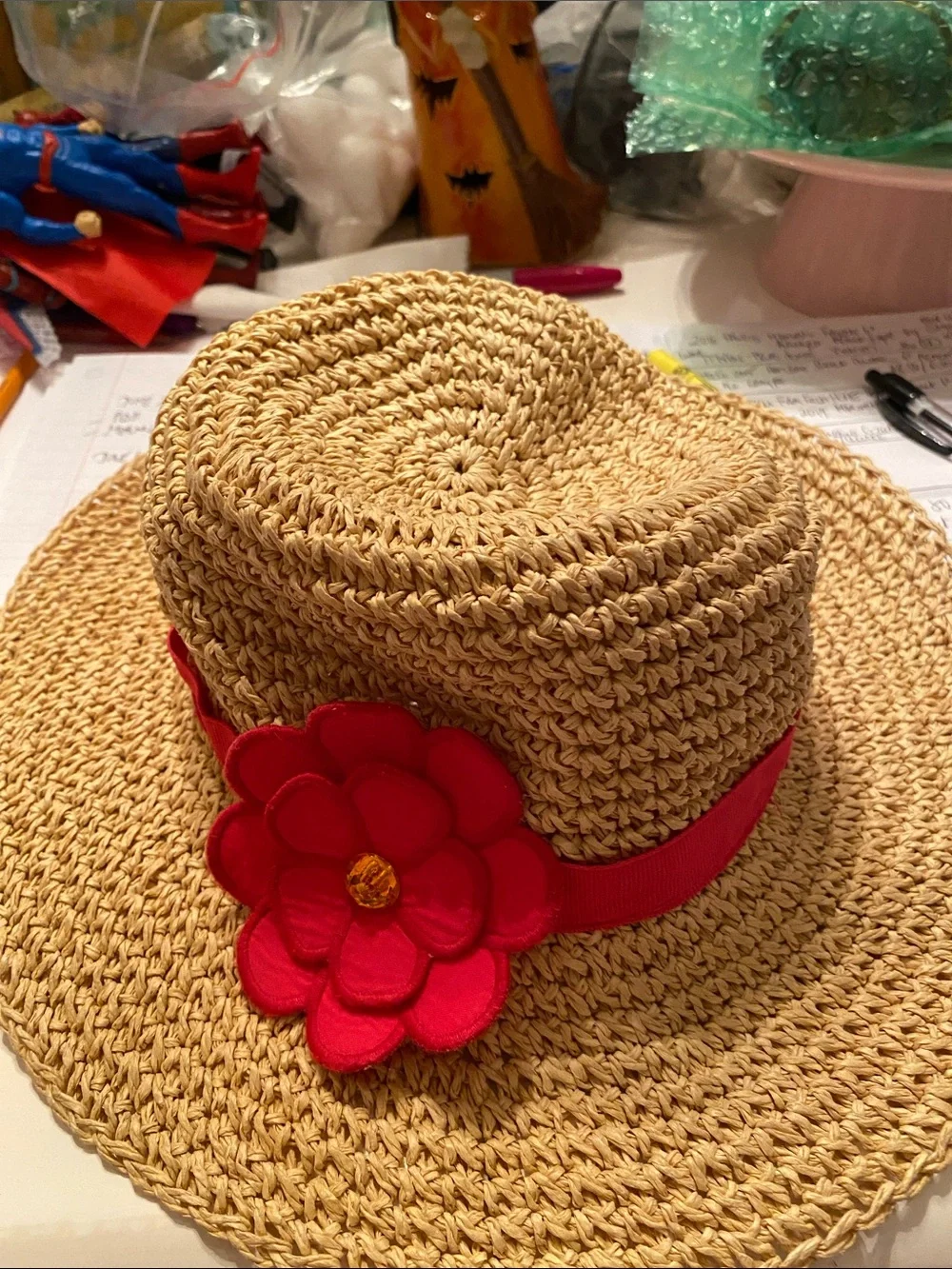 Gymboree 2t-3t Kids Straw Sunhat with Pink Flower Accent
